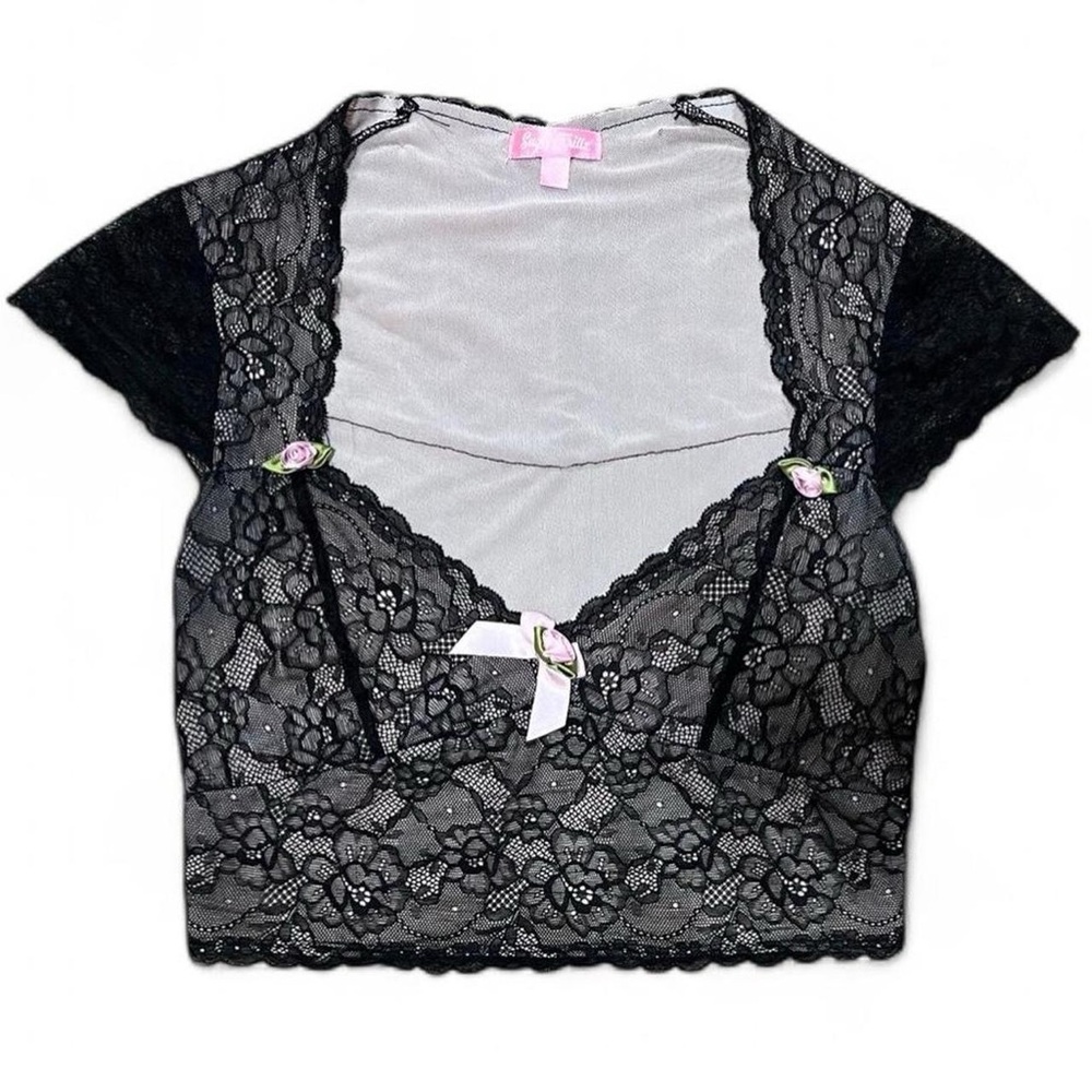 Dolls Kill Sugar Thrillz Portrait Mode Lace Crop Top XS